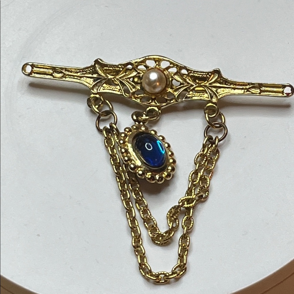 Elegant Gold and Blue Brooch Vintage - Picture 6 of 9